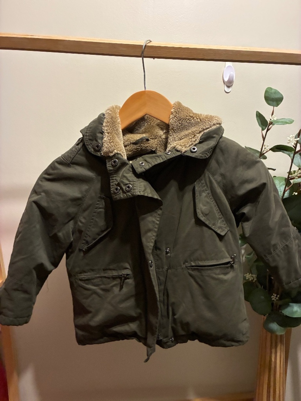Zara Boys Olive Green Sherpa Coat